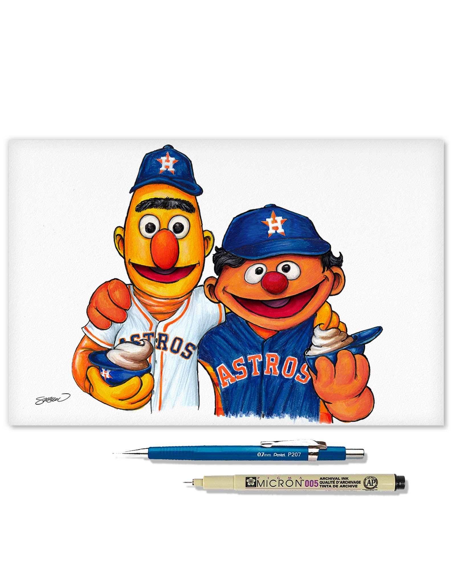 Bert and Ernie x MLB Astros Limited Edition Art Print