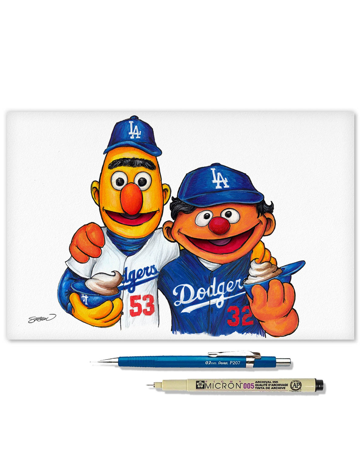 Bert and Ernie x MLB Dodgers Limited Edition Art Print
