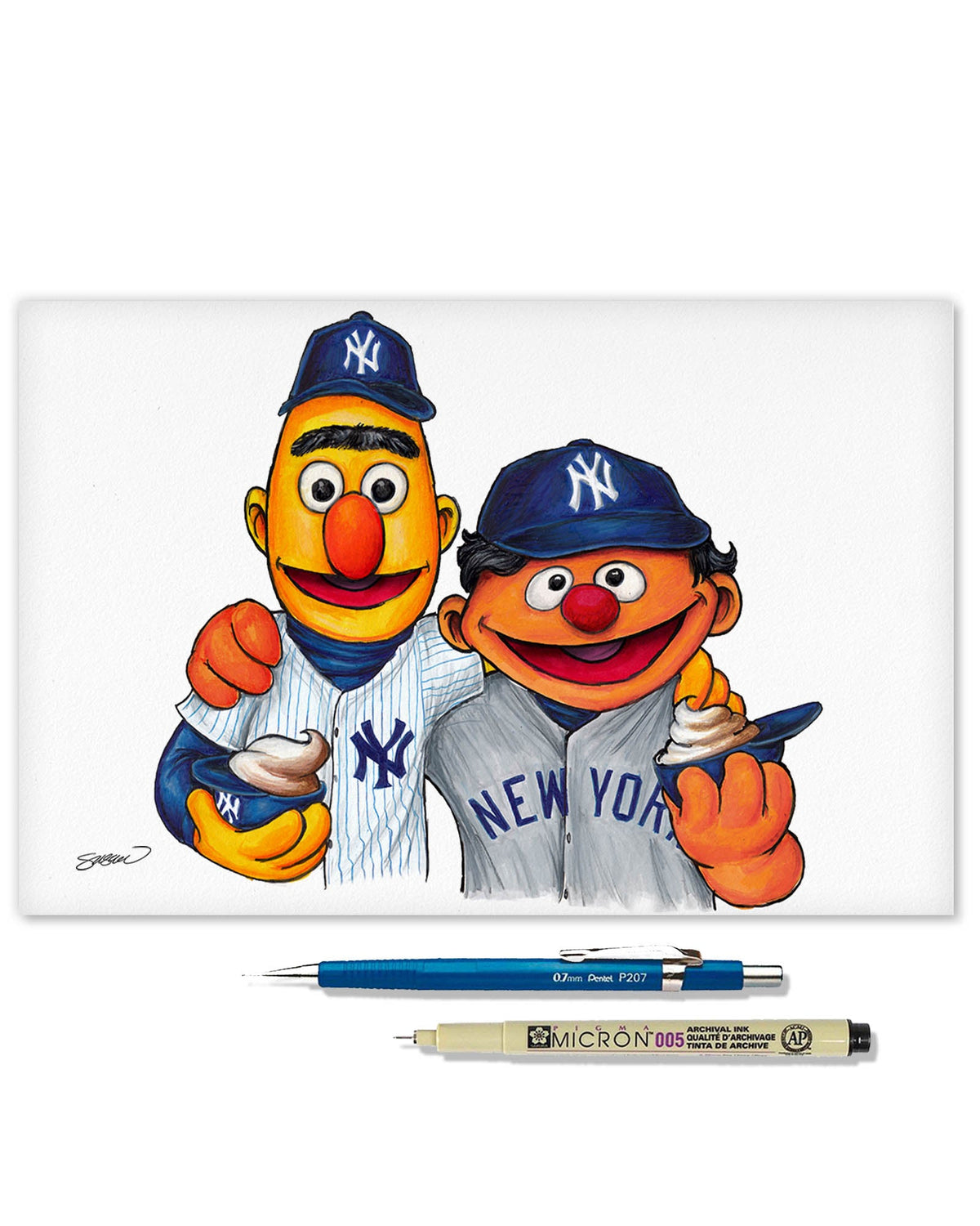 Bert and Ernie x MLB Yankees Limited Edition Art Print
