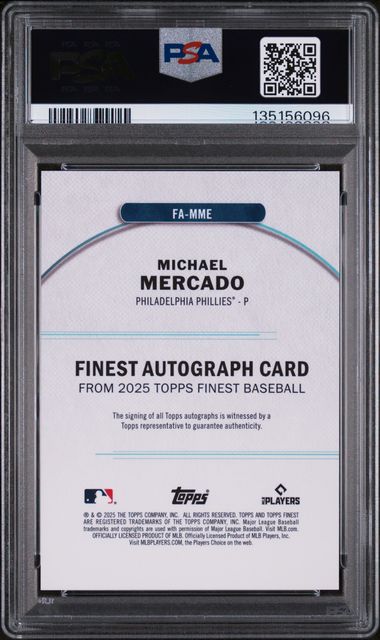 2025 Topps Finest Michael Mercado Finest Autograph RC PSA 10 Gem Mint