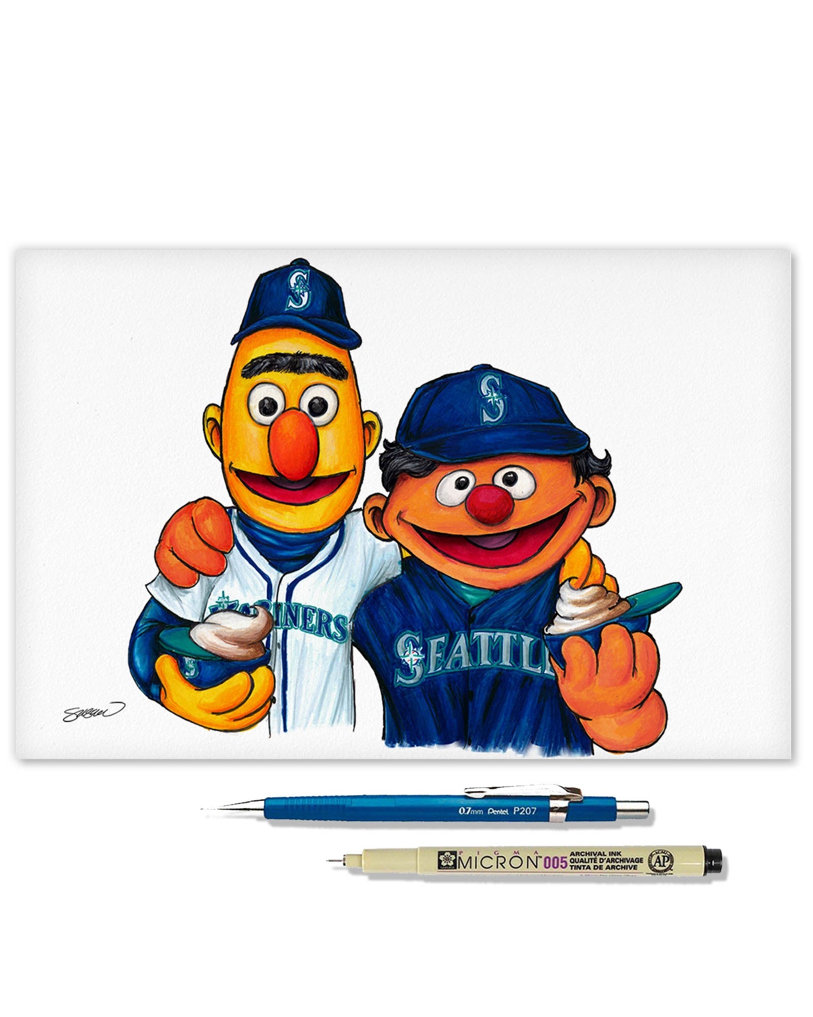 Bert and Ernie x MLB Mariners Limited Edition Art Print