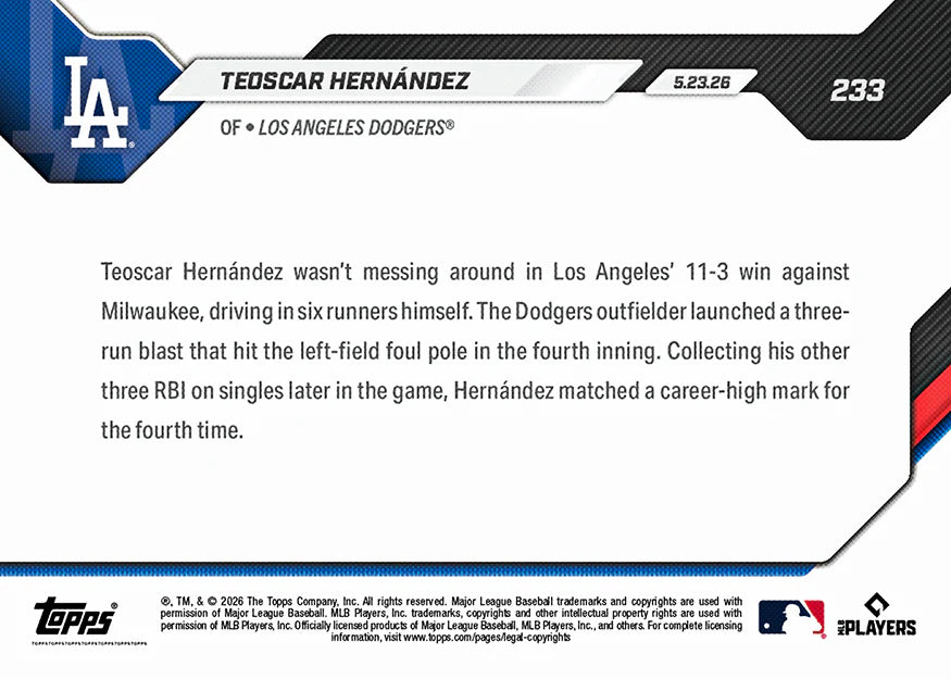 2026 Topps NOW MLB Teoscar Hernández - 6-RBI Game #233