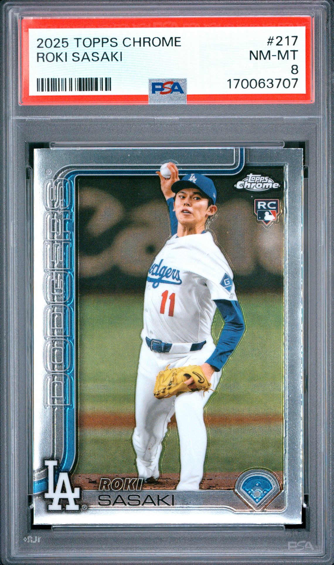 Roki Sasaki Topps Chrome 217 rookie PSA 8 cert 170063707