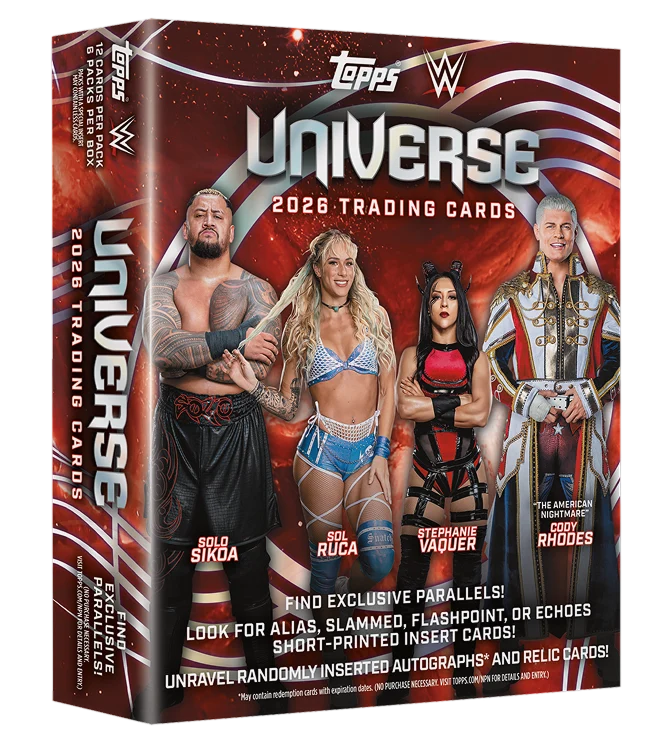 2026 Topps Universe WWE Mega Box trading cards packaging