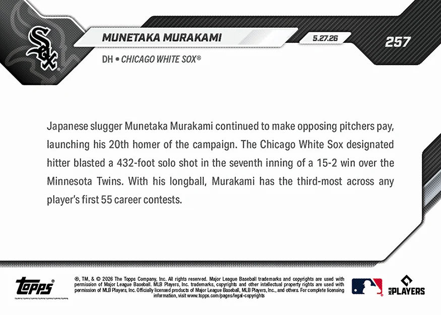 2026 Topps NOW #257 Munetaka Murakami Rookie RC - Chicago White Sox