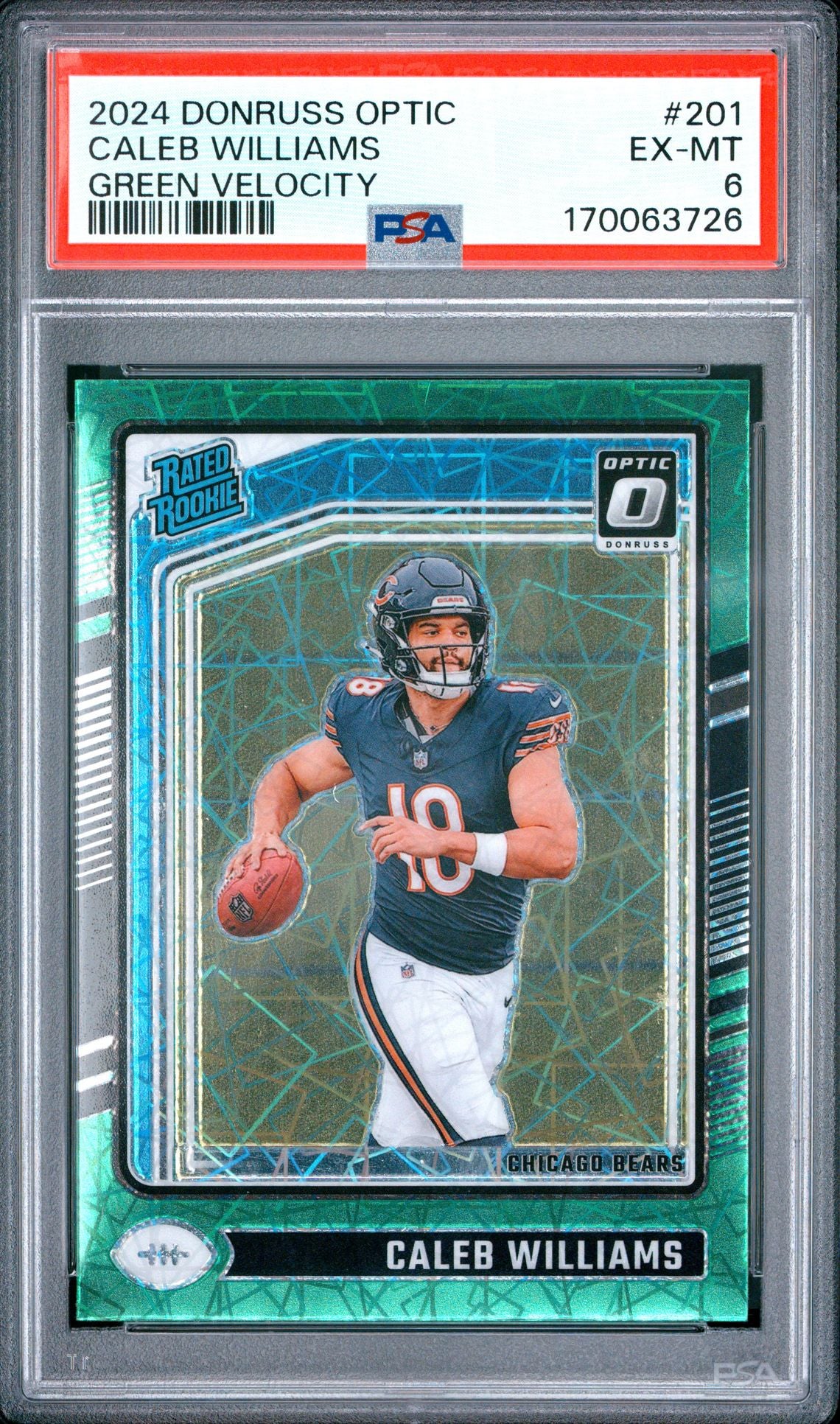 Caleb Williams Optic Green Velocity 201 rookie PSA 6 cert 170063726