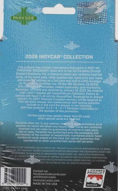 2026 Parkside IndyCar Racing 25ct. Vol. 1 Hanger Box