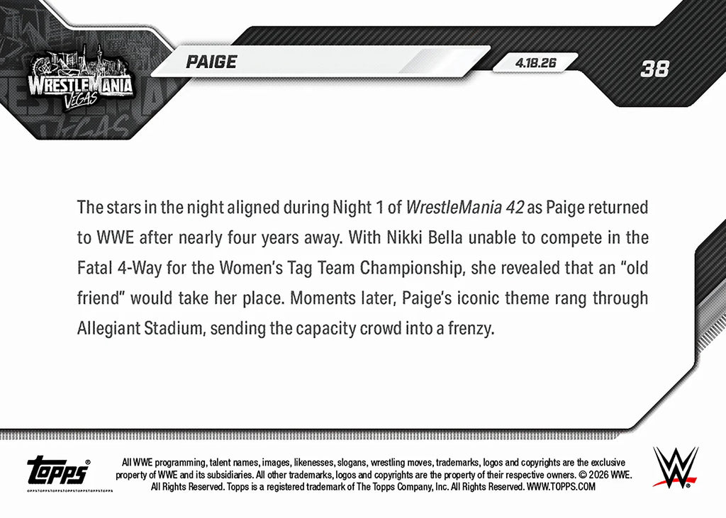 2026 Topps NOW WWE Paige - She's Back! Makes Triumphant Return to WWE at WrestleMania 42 #38