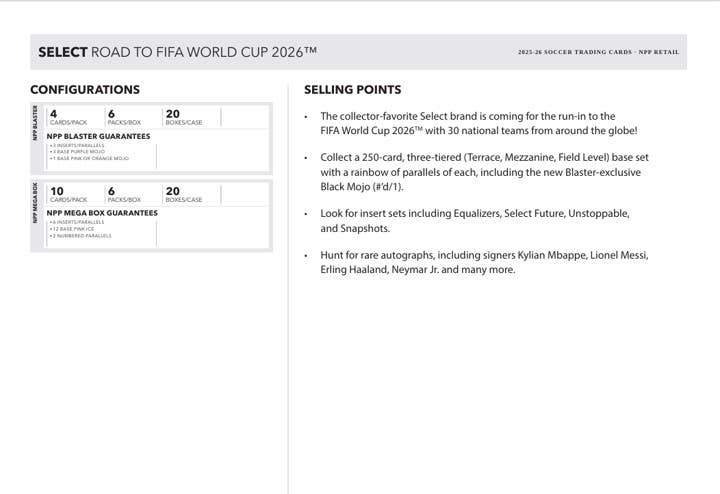 2025-26 Panini Select Road to World Cup Soccer 60-Card Mega Box