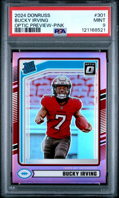 2024 Donruss Bucky Irving Optic Preview Pink RC #301 PSA 9 MINT, certificate 121168521