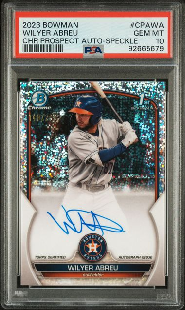 2023 Bowman Wilyer Abreu Chrome Prospect Autograph Speckle #CPAWA PSA 10 GEM MT, certificate 92665679