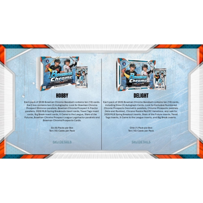 2026 Bowman Chrome Baseball Hobby Box pack and insert details