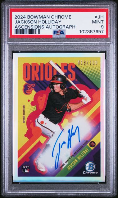 2024 Bowman Chrome Jackson Holliday Ascensions Autograph RC #JH /150 PSA 9 MINT, certificate 102387657