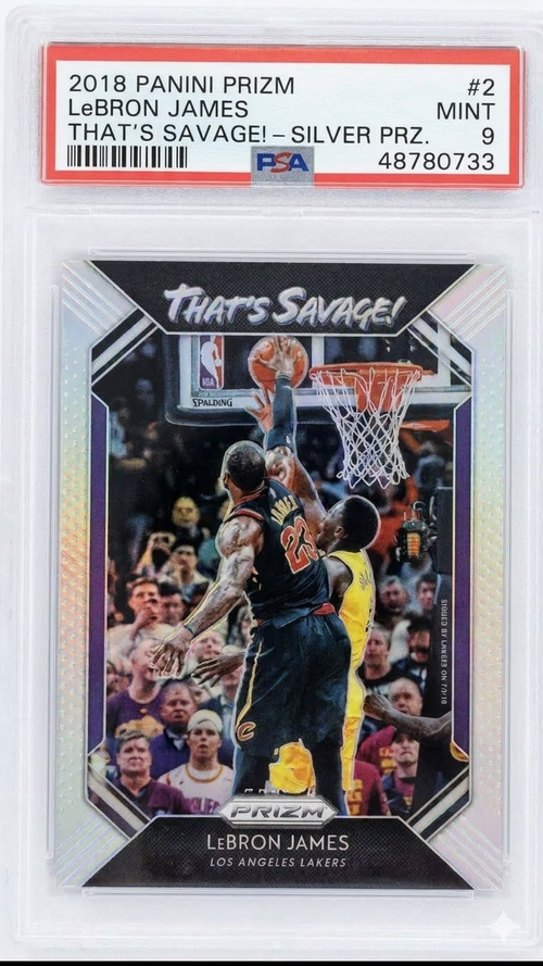 2018 Panini Prizm LeBron James #2 That's Savage! Silver Prizm PSA 9 MINT - Cert 48780733