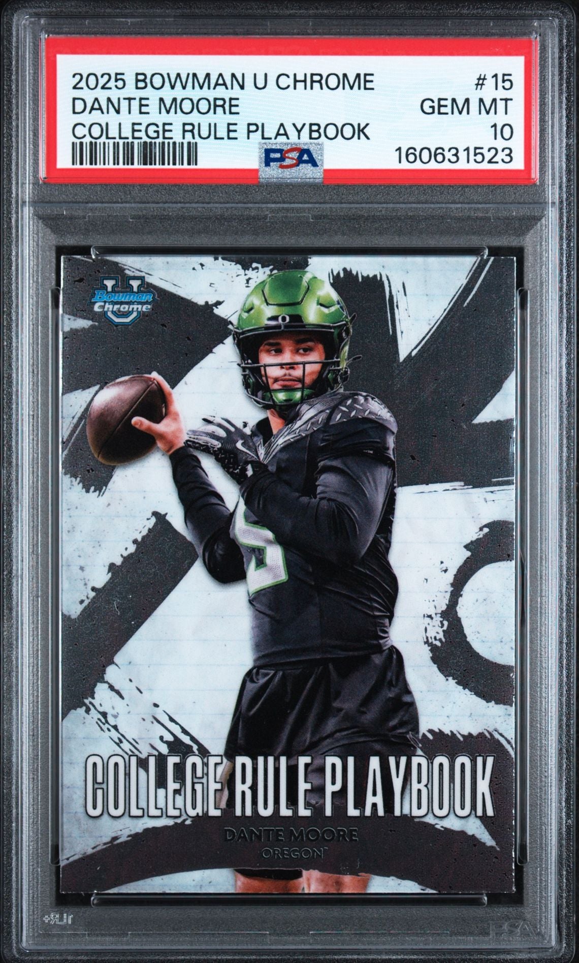 2025 Bowman U Chrome Dante Moore College Rule Playbook #15 PSA 10, cert 160631523